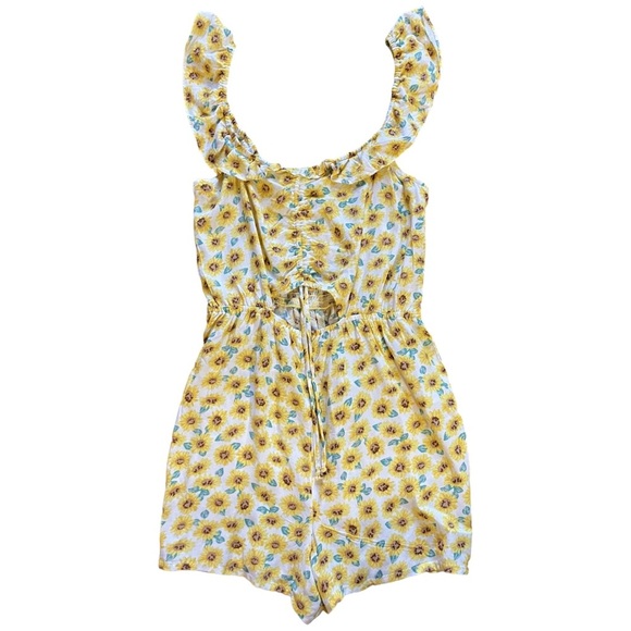 Sunflower Print Romper, Derek Heart, Shorts Size Medium,  Ruffle Straps - Picture 1 of 11